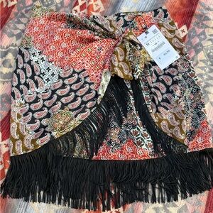 Zara Bohemian Fringe Skirt in Red and Black